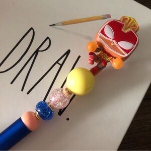 Marvel Gingerbread man handmade beaded pen: Ms. Marvel
